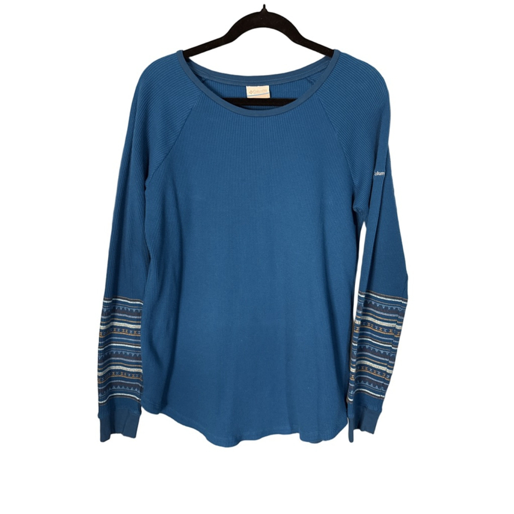 Columbia Long Sleeve Thermal Knit Top Blue Raglan Sleeve Size L